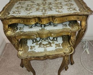 Set of 3 Gold Gilded Nesting Tables 
