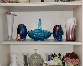 More Decor - Look at that Controlled Bubbles Midcentury Azure Blue Mushroom - Art Glass - Milk Glass