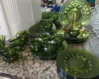 Georgian Forest Green Snack Plates with Punch Cups - Lunch Plates 