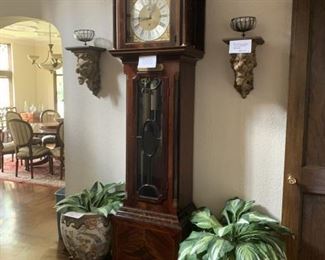 Antique English tall case clock with presentation plaque 