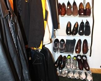 Large amount of men's coats/jackets and shoes.  Shoe size is mostly 12.  