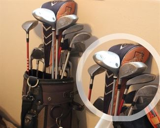 One of five sets of golf clubs