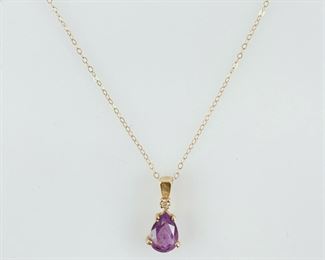 Fine 14K Yellow Gold Amethyst & Diamond 16� Necklace, 0.91 Grams

