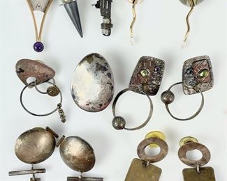 64 Grams Fine Sterling Silver Mid Century Modern Brutalist Mixed Metals Earrings
