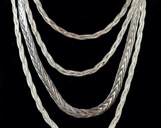
54 Grams Fine Sterling Silver Braided Necklaces Set Of 4
