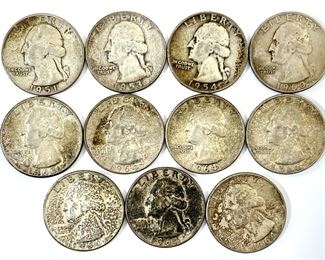 11 Pre-1965 Silver Washington Quarters

