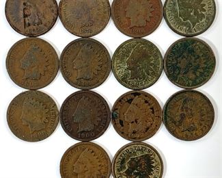 Indian Head Penny Collection Including 1876 & 1865 Examples

