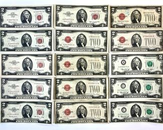 Series 1953 Red Seal $2 Banknotes and Series 1976 Green Seal $2 Banknotes
