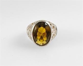 Sterling Silver Reticulated Citrine Ring Size 8
