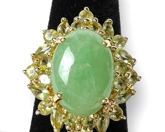 Fine 14k Yellow Gold Green Chalcedony & Peridot Ring. 5.8 Grams
