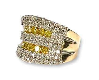 Diamond & Yellow Sapphire Statement Ring in 14k Yellow Gold. 10.2 Grams
