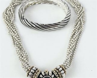 2 David Yurman Style Silver stone Necklace & Hinge Bracelet
