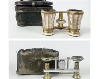 Vintage Fredk Loeser Co & Jumelle La Couronne Paris Mother Of Pearl Opera Binoculars W/ Case
