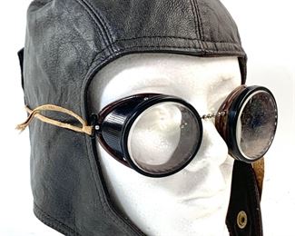 Vintage Flight Suits Ltd. Leather Pilots Snoopy Cap & Goggles
