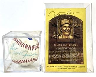 Roland Glen Fingers Autographed Baseball & Baseball Hall of Fame Pamphlet
