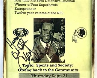 Charles Mann #71 Washington Redskins Football Team & San Francisco 49s Star Autographed Sports and Society Lecture Pamphlet
