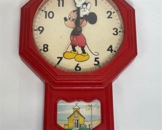 VINTAGE WALT DISNEY MICKEY MOUSE WALL CLOCK IN RED Welby by Elgin
