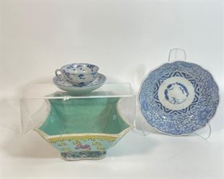 Antique 19th Century Asian Porcelain lot of bowls and cup with saucer
