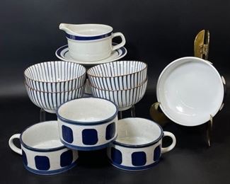 Mcm BLUE MONTERREY JAPANESE STONEWARE Blue Danish ModernSaikai Tokusa Blue Lines Bowl
