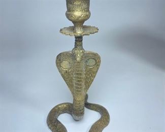 Vintage Brass Cobra Snake single candle stick holder
