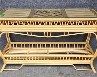 Vintage Bamboo & Glass Console Table
