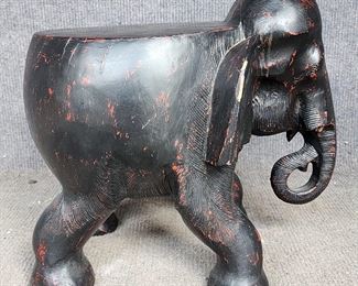 Vintage Wood Carved figural Elephant Low Seat
