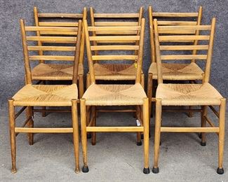 6 Gio Ponti style Mid Century Modern MCM Ladder Back Rush Seat Side Chairs
