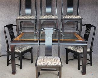 20th c mcm Hollywood Regency black lacquer burlwood 
