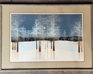 Vintage Modern Framed Lithograph Snow Creek Pencil Signed Modern
