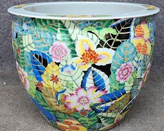 Large Asian Painted Jardiniare Gold Fish Flower Planter Pot

