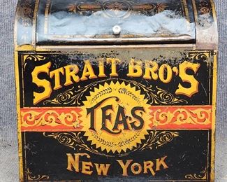 Fantastic Large Antique Tole Tin Painted Stratt Bros Tea Container New York For a Store
