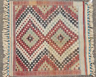 Vintage Moroccan Flat Weave Hand Knotted Saddle Blanket

