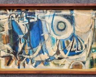 Vintage mid Century Modern Mixed Media Painting Partrial Signature Framed

