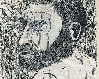 1960's Vintage Woodcut Print on Tissue
