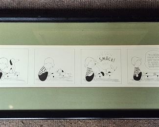 1956 Peanuts panel Snoopy & Schroeder by C. Schulz Early Litho Framed
