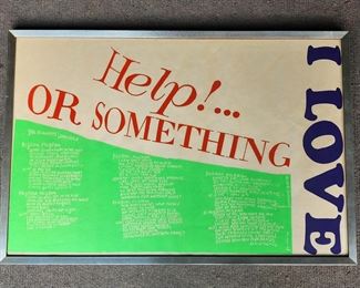 Vintage Mid Century Modern I Love Help or Something Signed Framed Silk Screened Poster
