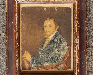Original Antique Small English Water Color Portrait with Heavy Surface Loss
