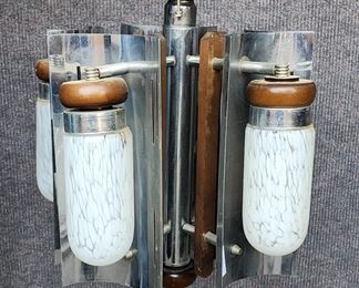 Mid Century Modern Chrome & Art Glass Chandelier Light Fixture
