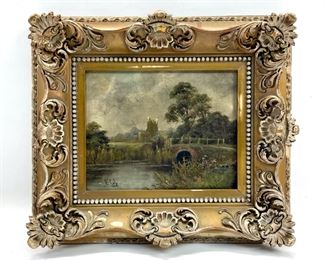 E. Cole Landscape w/bridge and pond
