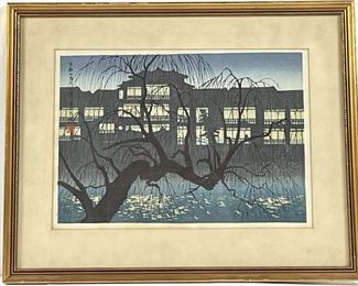 Tokuriki Tomikichiro Kamogawa Spring Evening Japanese Wood Block Print
