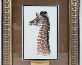 Sherry Steele Giraffe pen and colored pencil copy; signed circa 2011 It�s Hard to be Humble
