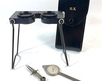 Vintage Union Instrument Corp. 2x Stereoscope, Drawing Compass, & Dual Sided Opisometer Map Measurer Tools

