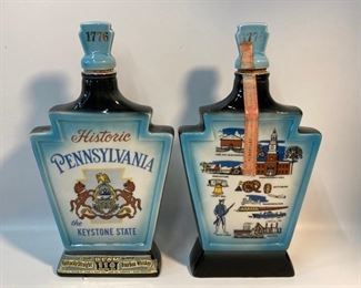 2 Vintage 1967 Jim Beam Historic Pennsylvania the Keystone State 1776 Bourbon Decanter
