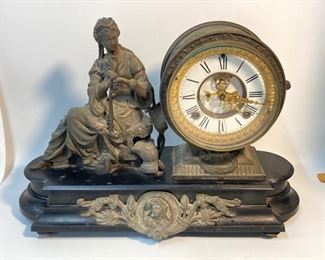 Antique 1880s Ansonia Clock Co Woman Sitting Mantle Clock - Patented 1882
