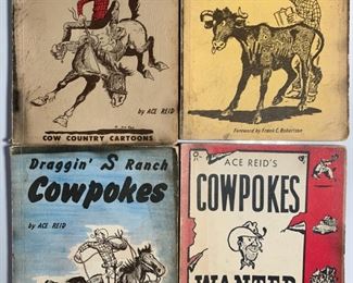 Four Vintage Cowpokes by Ace Reid Cartoon Books - 1960 More Cowpokes, 1961 Cowpokes Wanted, 1962 Them Cowpokes, and 1964 Draggin S Ranch Cowpokes
