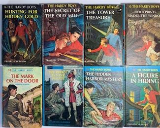 7 Vintage First Editions of The Hardy Boys By Franklin W. Dixon and 1965 The Prince and The Pauper by Samuel Clemens - Hardback Novels - 1963 Hunting For Hidden Gold, 1961 The Hidden Harbor Mystery, 1965 A Figure In Hiding and More
