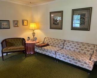 MCM 2 piece sectional, cane upholstered loveseat