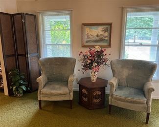 Pair of chairs, cane screen