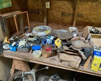 Full building, roofing supplies, tools, yard tools, coolers, cabinets, desks, chairs, tires & wheels, ladders, old refrigerators, beds, trunks, blowers, saws, nail guns, rolls of wire, file cabinets, new in box items, misc