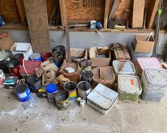 Full building, roofing supplies, tools, yard tools, coolers, cabinets, desks, chairs, tires & wheels, ladders, old refrigerators, beds, trunks, blowers, saws, nail guns, rolls of wire, file cabinets, new in box items, misc